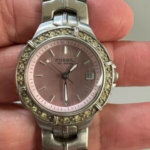 Fossil Pink Dial Silver Watch